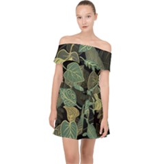 Autumn Fallen Leaves Dried Leaves Off Shoulder Chiffon Dress by Grandong