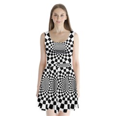 Geomtric Pattern Illusion Shapes Split Back Mini Dress 