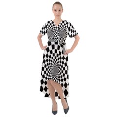 Geomtric Pattern Illusion Shapes Front Wrap High Low Dress