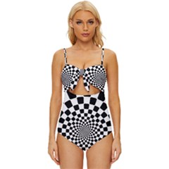 Geomtric Pattern Illusion Shapes Knot Front One-piece Swimsuit