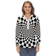 Geomtric Pattern Illusion Shapes Zip Up Long Sleeve Blouse