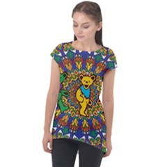 Dead Dancing Bears Grateful Dead Pattern Cap Sleeve High Low Top by Grandong