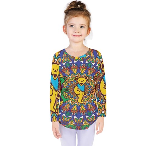 Dead Dancing Bears Grateful Dead Pattern Kids  Long Sleeve T-shirt by Grandong