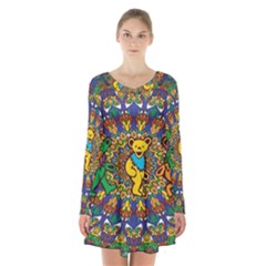 Dead Dancing Bears Grateful Dead Pattern Long Sleeve Velvet V-neck Dress