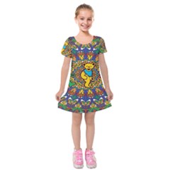 Dead Dancing Bears Grateful Dead Pattern Kids  Short Sleeve Velvet Dress