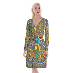 Dead Dancing Bears Grateful Dead Pattern Long Sleeve Velvet Front Wrap Dress by Grandong