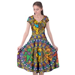 Dead Dancing Bears Grateful Dead Pattern Cap Sleeve Wrap Front Dress by Grandong