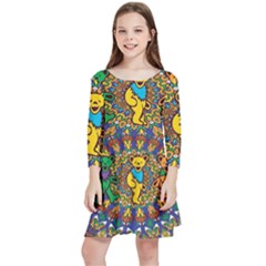 Dead Dancing Bears Grateful Dead Pattern Kids  Quarter Sleeve Skater Dress by Grandong