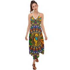 Dead Dancing Bears Grateful Dead Pattern Halter Tie Back Dress  by Grandong