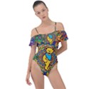 Dead Dancing Bears Grateful Dead Pattern Frill Detail One Piece Swimsuit View1