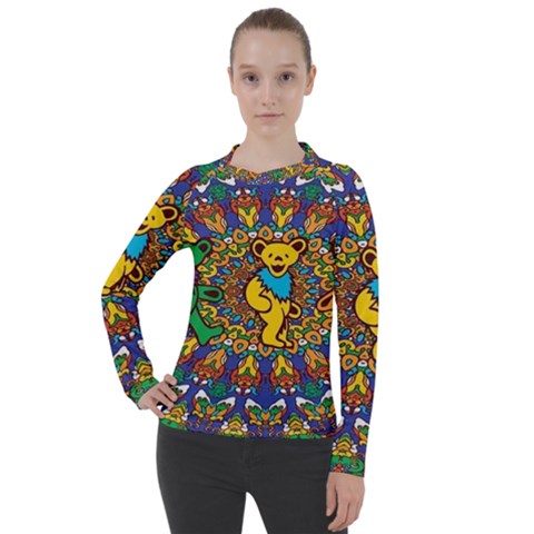 Dead Dancing Bears Grateful Dead Pattern Women s Pique Long Sleeve T-shirt by Grandong