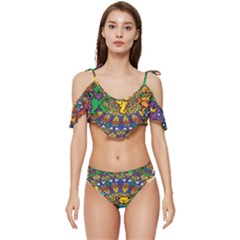 Dead Dancing Bears Grateful Dead Pattern Ruffle Edge Tie Up Bikini Set	 by Grandong