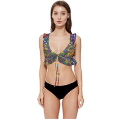 Dead Dancing Bears Grateful Dead Pattern Low Cut Ruffle Edge Bikini Top by Grandong