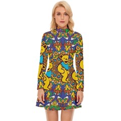 Dead Dancing Bears Grateful Dead Pattern Long Sleeve Velour Longline Dress by Grandong