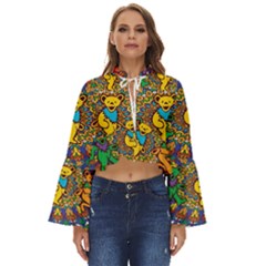 Dead Dancing Bears Grateful Dead Pattern Boho Long Bell Sleeve Top