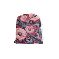 Vintage Floral Poppies Drawstring Pouch (medium) by Grandong