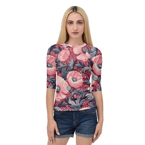 Vintage Floral Poppies Quarter Sleeve Raglan T-shirt by Grandong