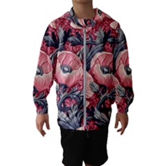 Vintage Floral Poppies Kids  Hooded Windbreaker