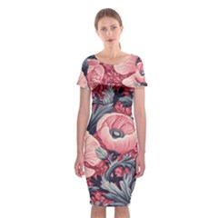 Vintage Floral Poppies Classic Short Sleeve Midi Dress