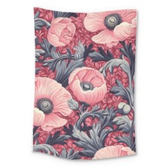 Vintage Floral Poppies Large Tapestry