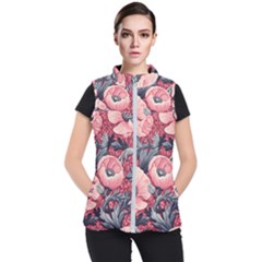 Vintage Floral Poppies Women s Puffer Vest