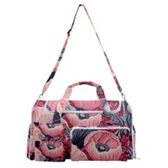 Vintage Floral Poppies Sports Gym Duffle Bag With Shoe Compartment by Grandong