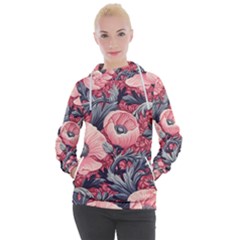 Vintage Floral Poppies Women s Hooded Pullover