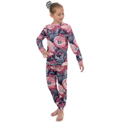 Vintage Floral Poppies Kids  Long Sleeve Set 