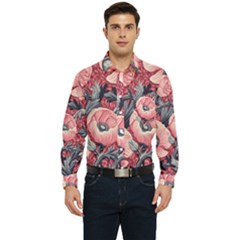 Vintage Floral Poppies Men s Long Sleeve Pocket Shirt 