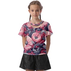 Vintage Floral Poppies Kids  Front Cut T-shirt by Grandong