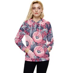 Vintage Floral Poppies Women s Lightweight Drawstring Hoodie