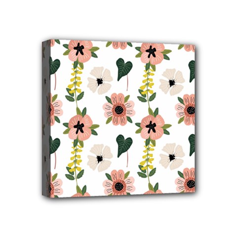 Flower White Pattern Floral Mini Canvas 4  X 4  (stretched)