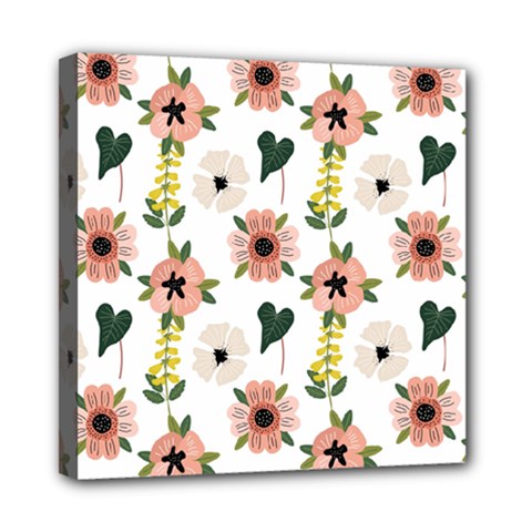 Flower White Pattern Floral Mini Canvas 8  X 8  (stretched)