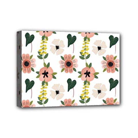 Flower White Pattern Floral Mini Canvas 7  X 5  (stretched)