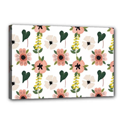 Flower White Pattern Floral Canvas 18  X 12  (stretched)