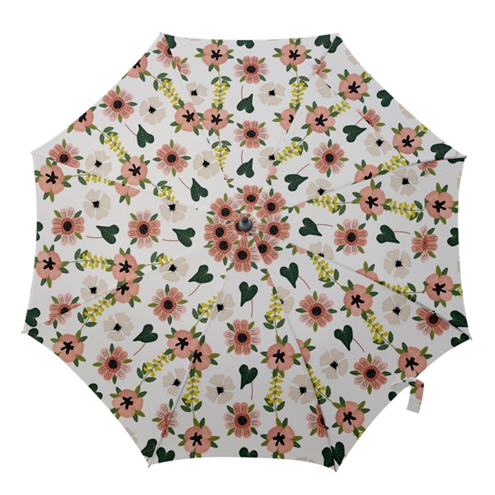 Flower White Pattern Floral Hook Handle Umbrellas (Medium)