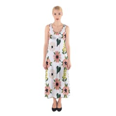 Flower White Pattern Floral Sleeveless Maxi Dress