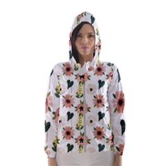 Flower White Pattern Floral Women s Hooded Windbreaker