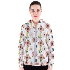 Flower White Pattern Floral Women s Zipper Hoodie