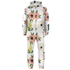 Flower White Pattern Floral Hooded Jumpsuit (men)