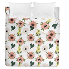 Flower White Pattern Floral Duvet Cover Double Side (queen Size)