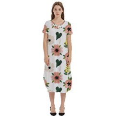 Flower White Pattern Floral T-shirt Midi Dress With Pockets