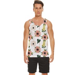 Flower White Pattern Floral Men s Wide Collar Tank Top