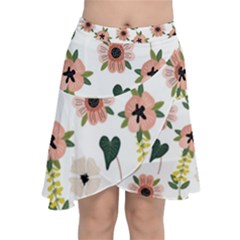 Flower White Pattern Floral Chiffon Wrap Front Skirt