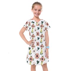 Flower White Pattern Floral Kids  Drop Waist Dress