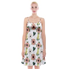 Flower White Pattern Floral Spaghetti Strap Velvet Dress