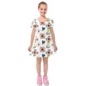 Flower White Pattern Floral Kids  Short Sleeve Velvet Dress View1