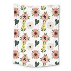 Flower White Pattern Floral Medium Tapestry