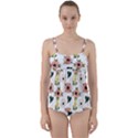 Flower White Pattern Floral Twist Front Tankini Set View1