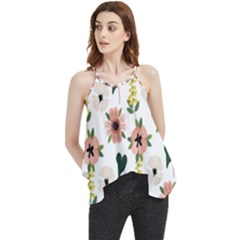 Flower White Pattern Floral Flowy Camisole Tank Top